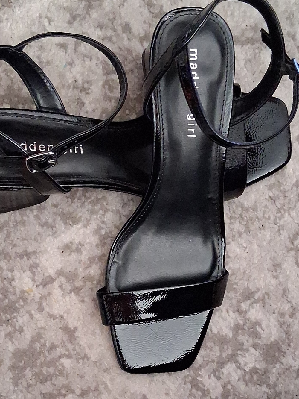 Madden Girl Black Patent Strappy Block Heel Sandals